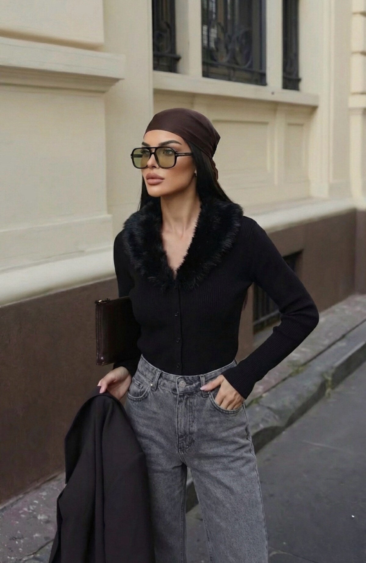 Knit Vest with Fur collar
