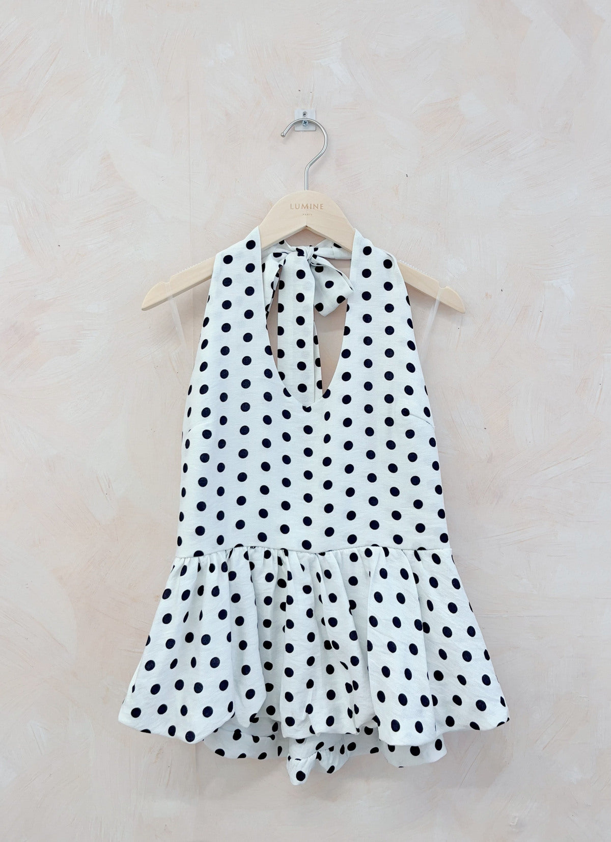White Polka Dot Open-Back Blouse